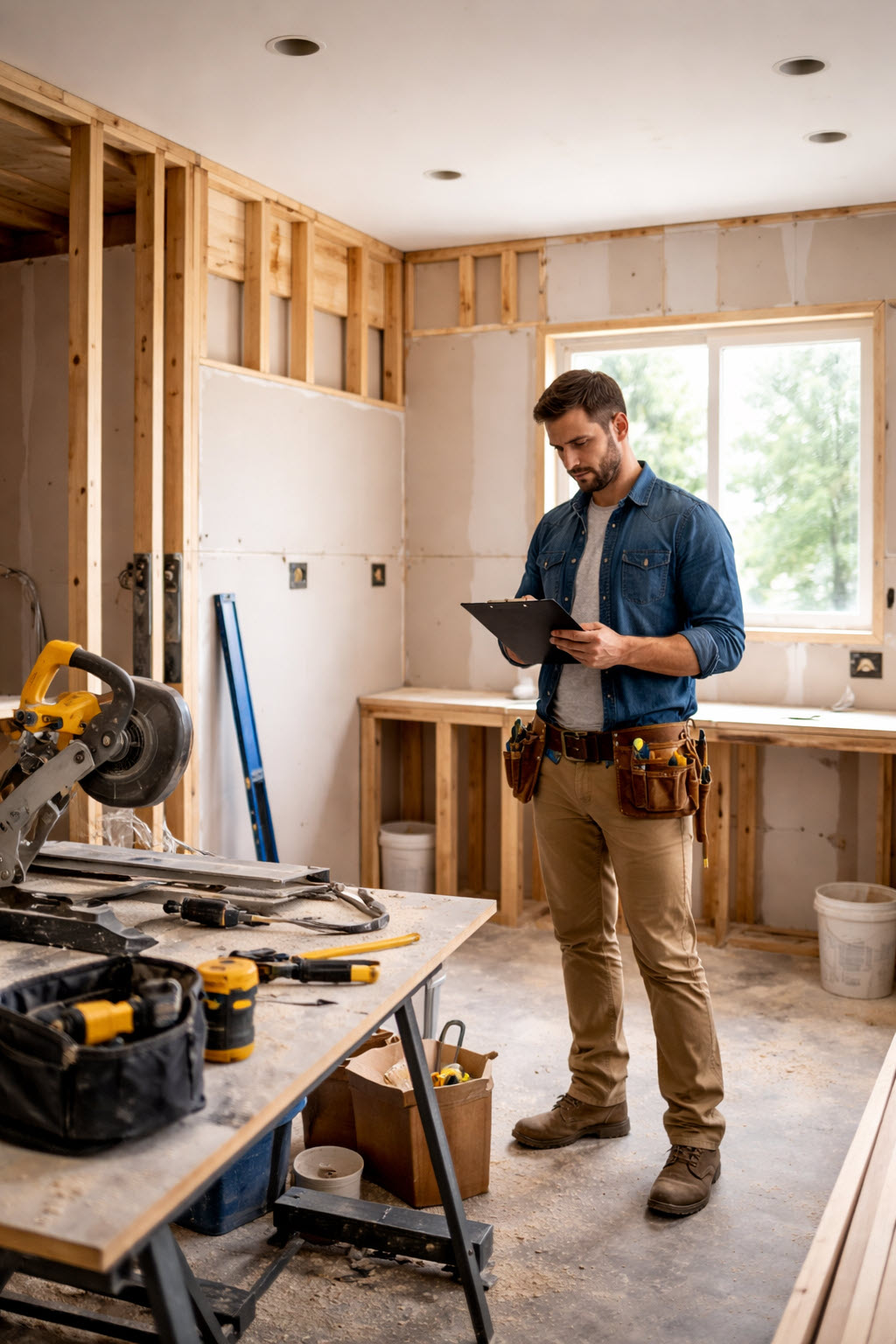 Contractor remodeling a kitchen