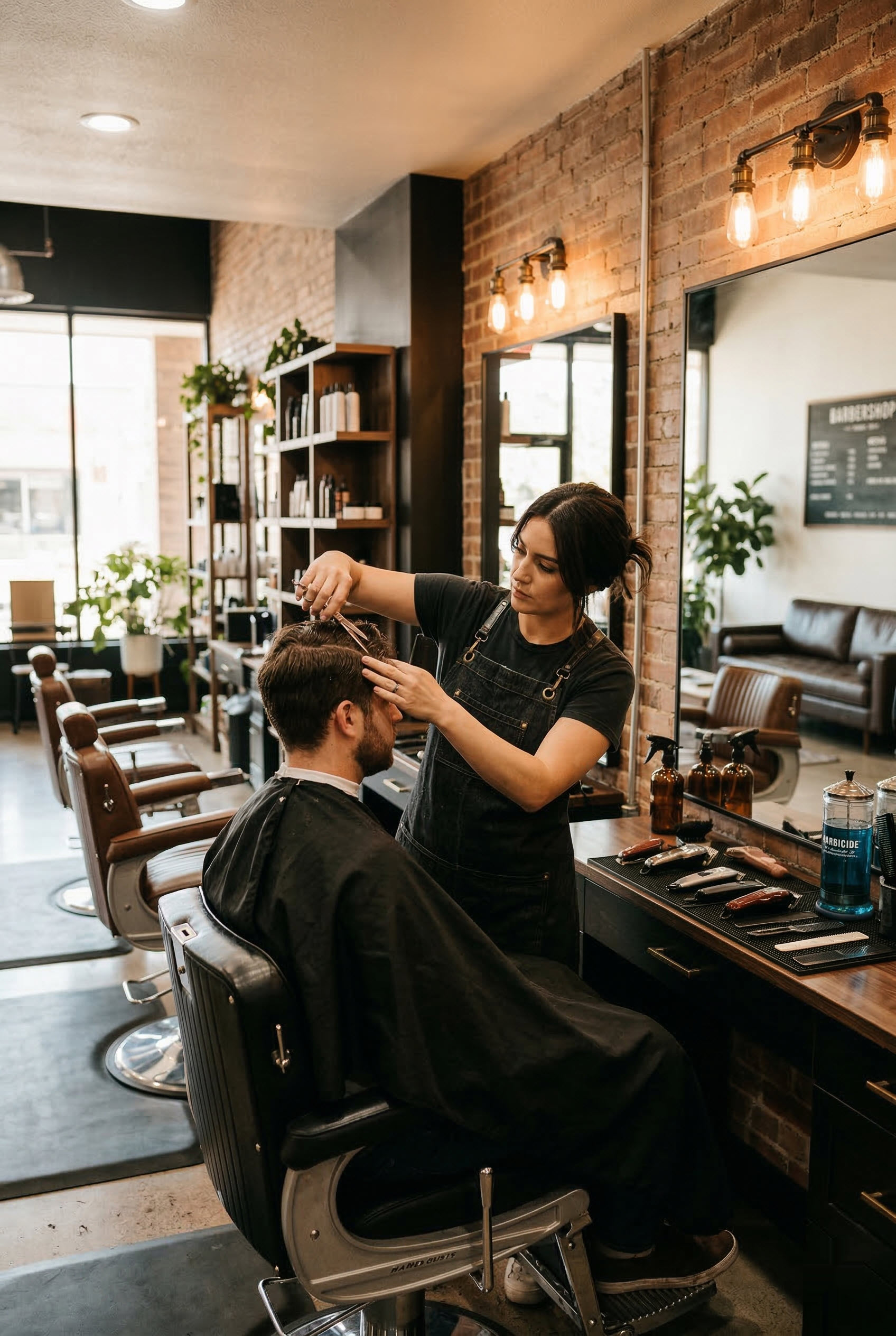 Hair stylist working with a client