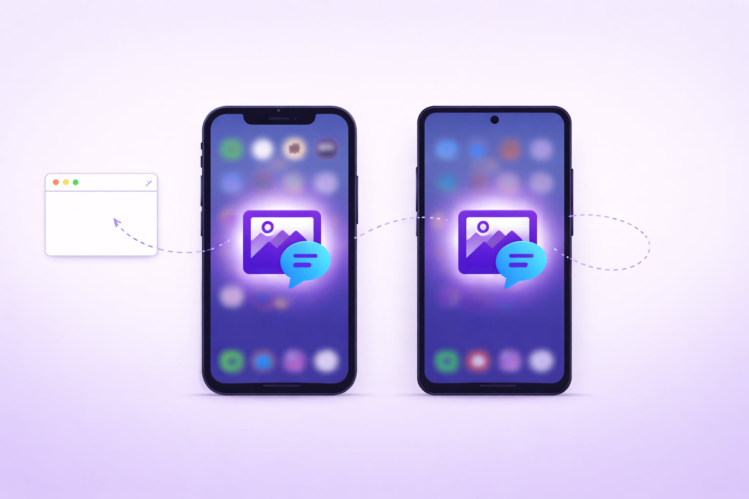 Smartphones with app icon and browser window
