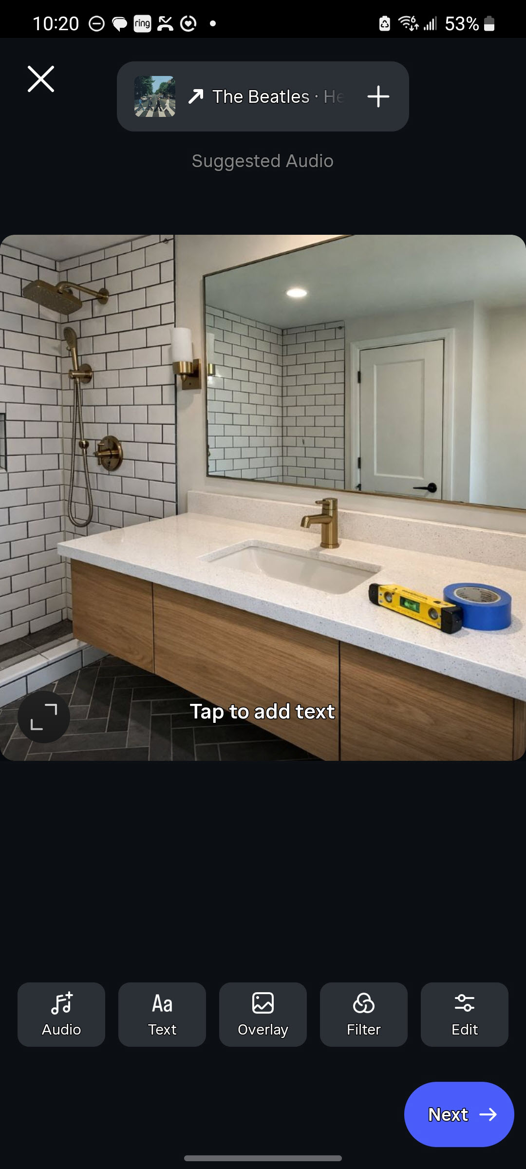 Instagram new post with caption being pasted on mobile